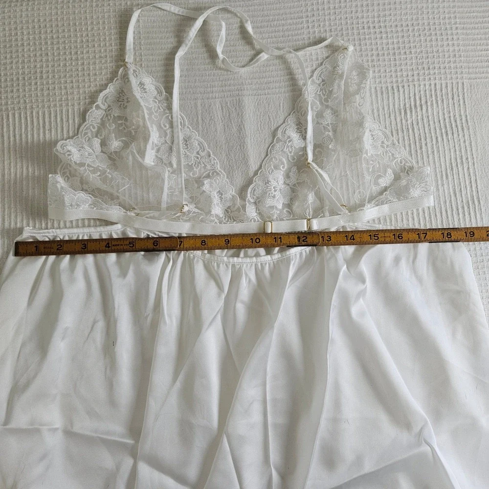 NEW Wolf & Whistle Lola Satin Babydoll Thong Set Sz 14 White‎ Chemise Lace NWT